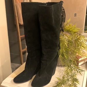 Tall suede fringe boots
